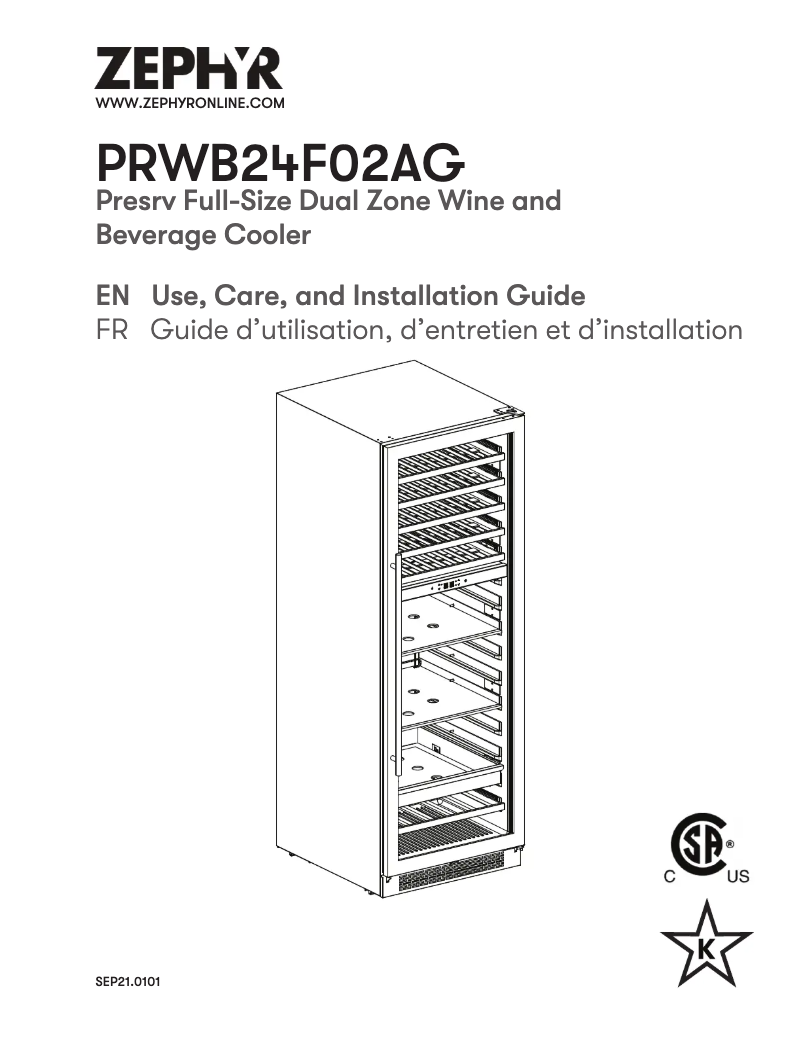 Page 1 de la notice Manuel utilisateur Zephyr Presrv PRWB24F02AG