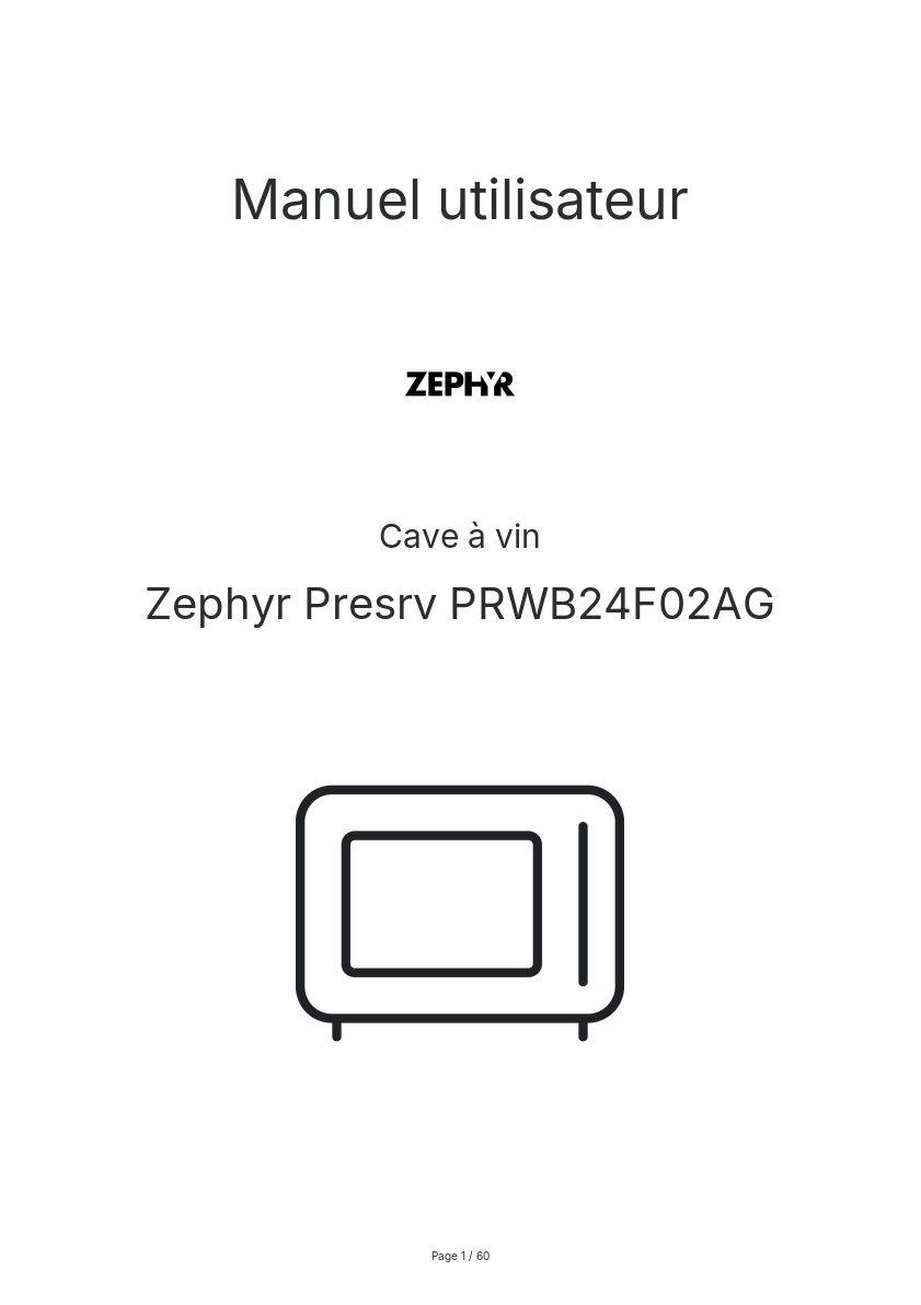 Page n°1 - Manuel utilisateur Zephyr Presrv PRWB24F02AG