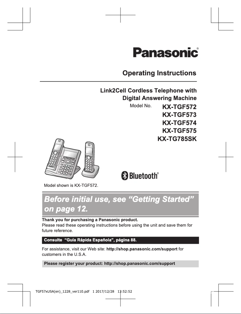 Page n°1 - Manuel utilisateur Panasonic KX-TGF574