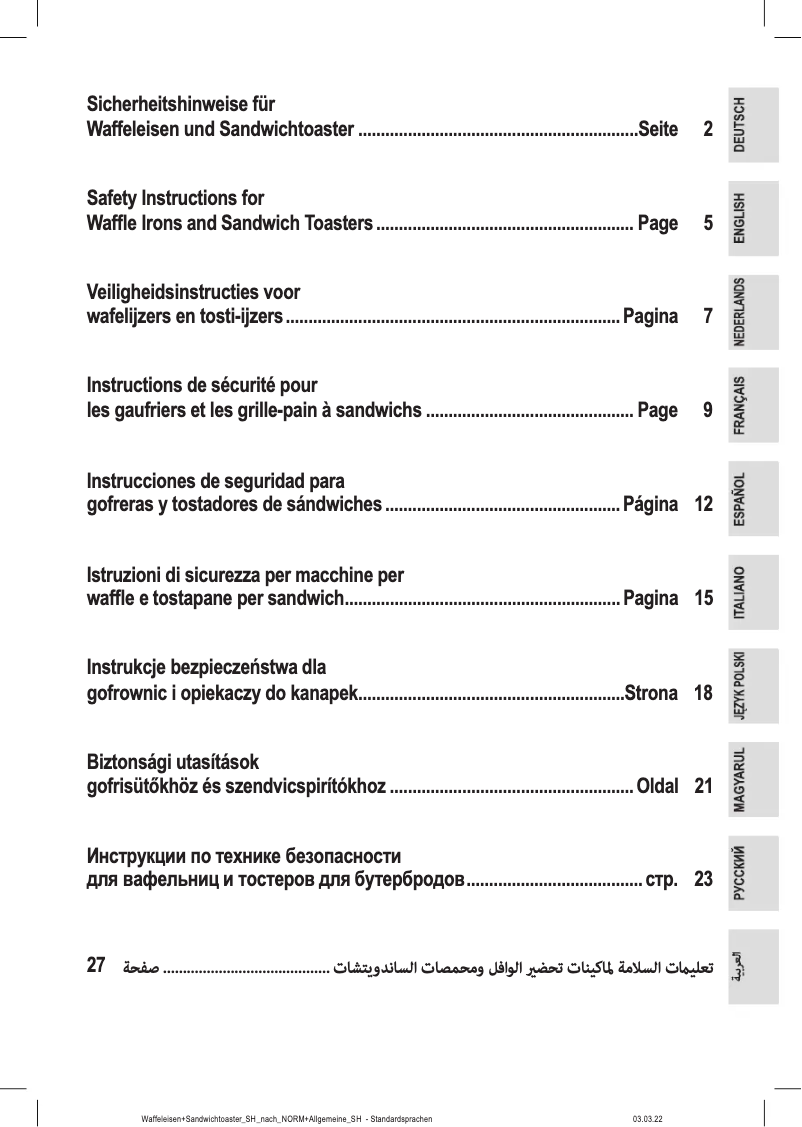 Page 1 de la notice Instructions / montage ProfiCook PC-WA 1240