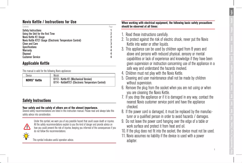 Page 1 de la notice Manuel utilisateur Novis K1