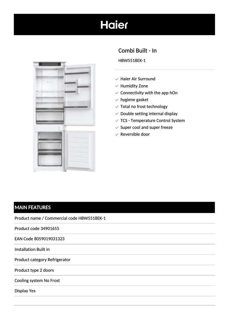 Image de la première page du manuel de l'appareil HBW5518EK