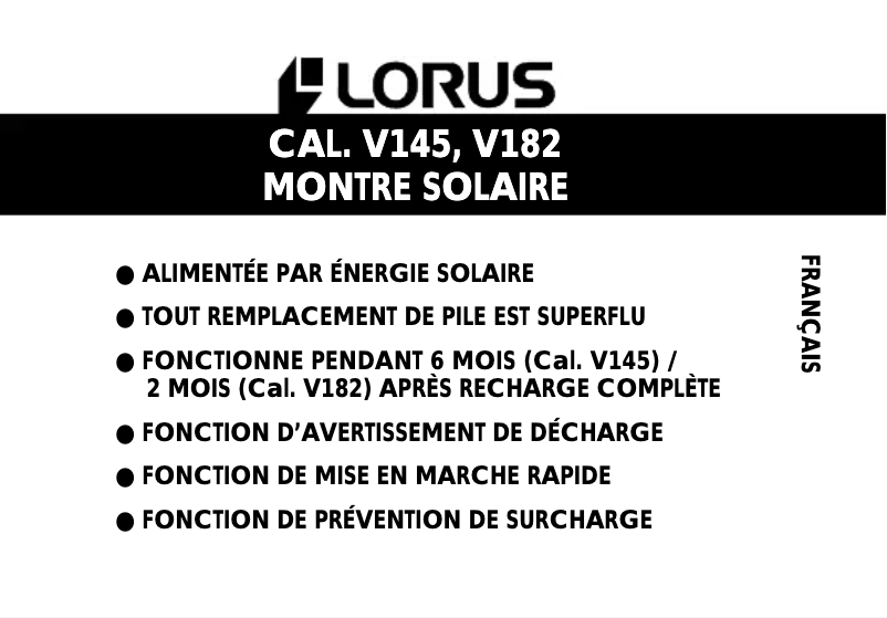 Page 1 de la notice Manuel utilisateur Lorus V145