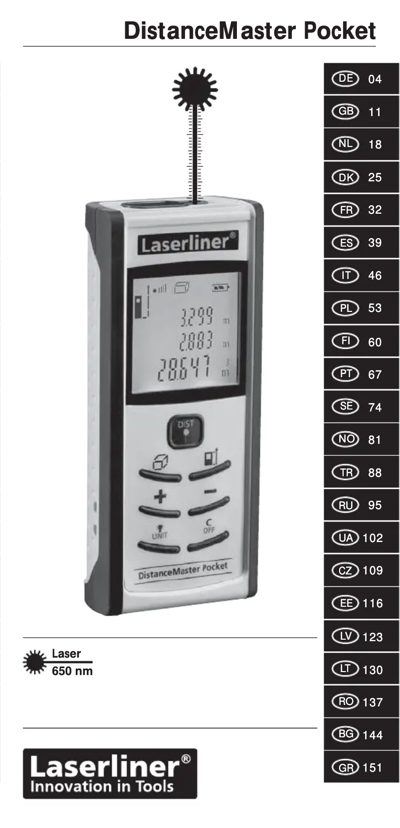 Page 1 de la notice Manuel utilisateur Laserliner DistanceMaster Pocket