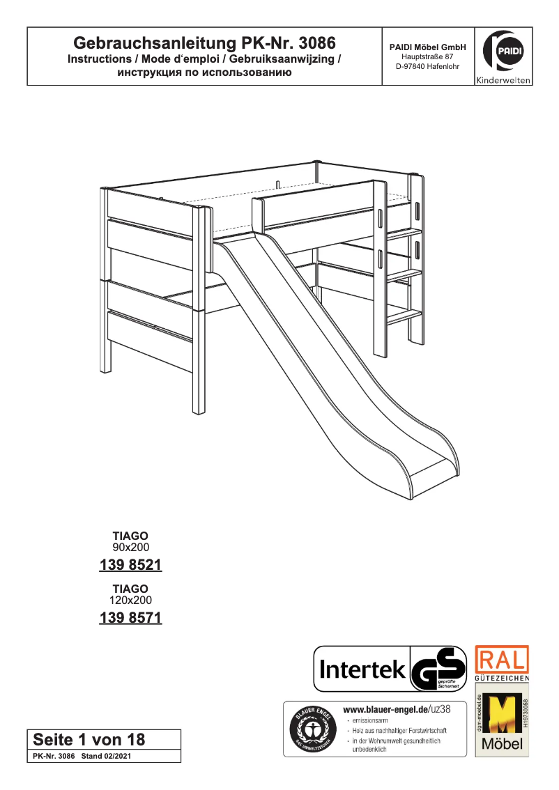 Page 1 de la notice Manuel utilisateur Paidi Tiago