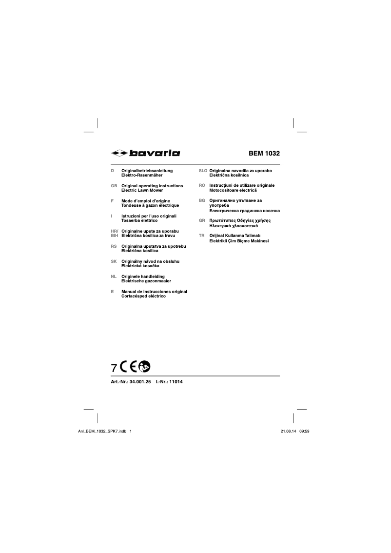 Page n°1 - Manuel utilisateur Bavaria BEM 1032