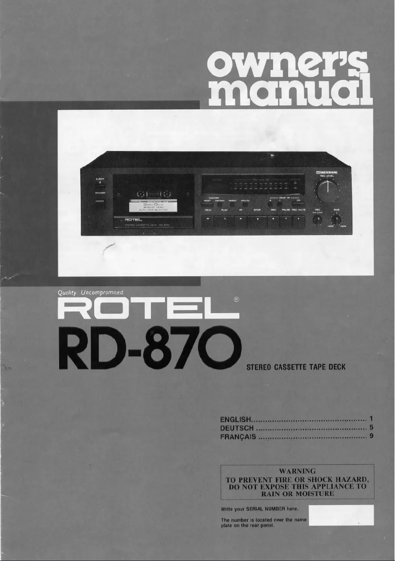 Image de la première page du manuel de l'appareil RD-870