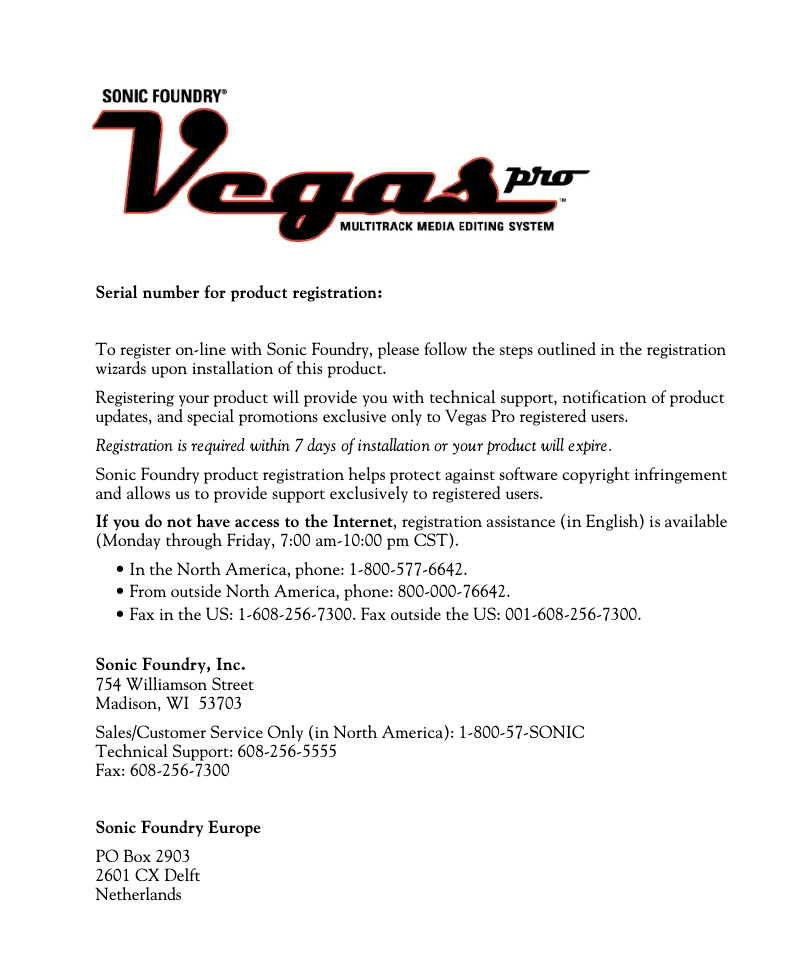 Image de la première page du manuel de l'appareil Vegas Pro 1