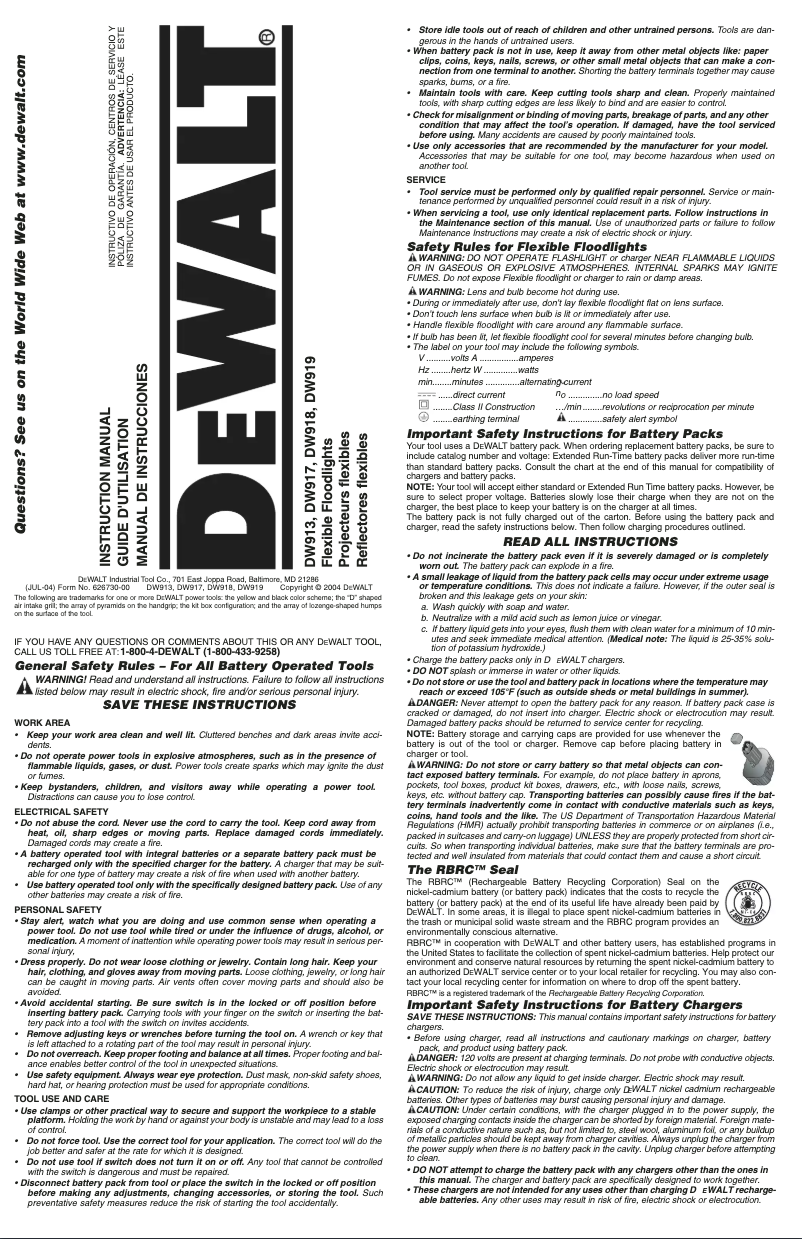 Page n°1 - Manuel utilisateur DeWalt DW913