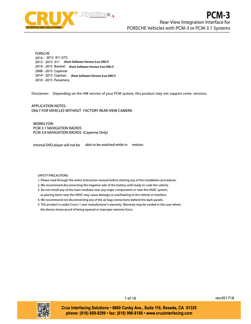 Page n°1 - Manuel utilisateur CRUX PCM-3