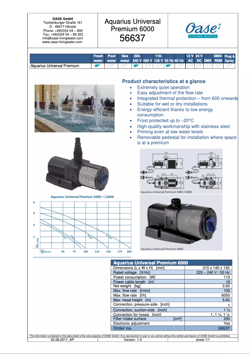 Image de la première page du manuel de l'appareil Aquarius Universal Premium 6000