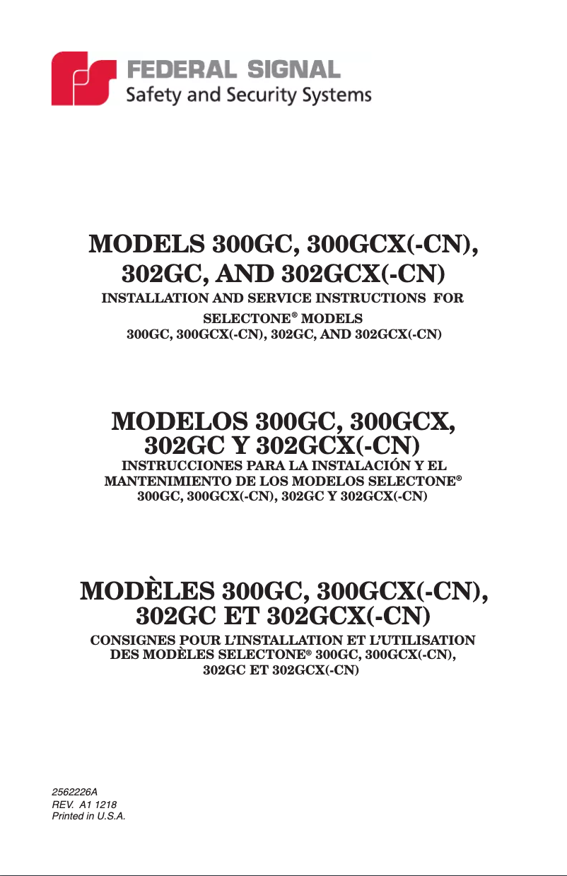 Page n°1 - Manuel utilisateur Federal Signal SelecTone 302GC