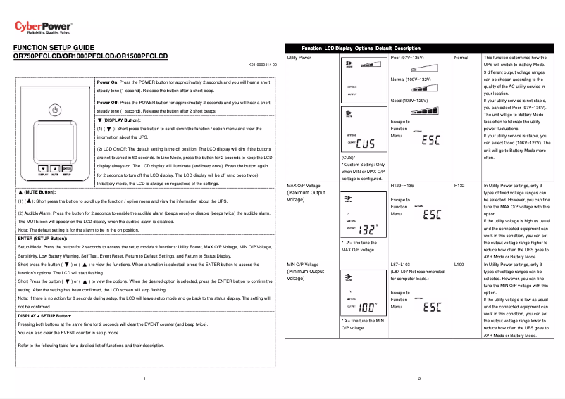Image de la première page du manuel de l'appareil OR1000PFCLCD
