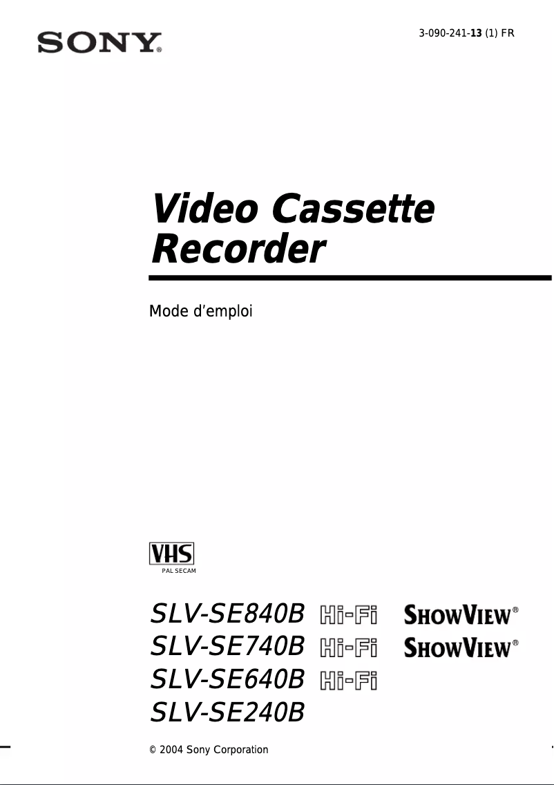Page 1 de la notice Manuel utilisateur Sony SLV-SE240B