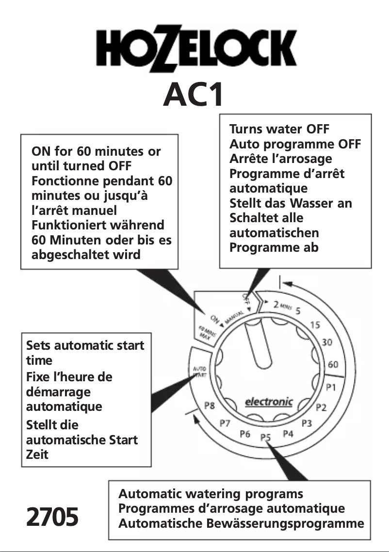 Page 1 de la notice Manuel utilisateur Hozelock AC1 2705