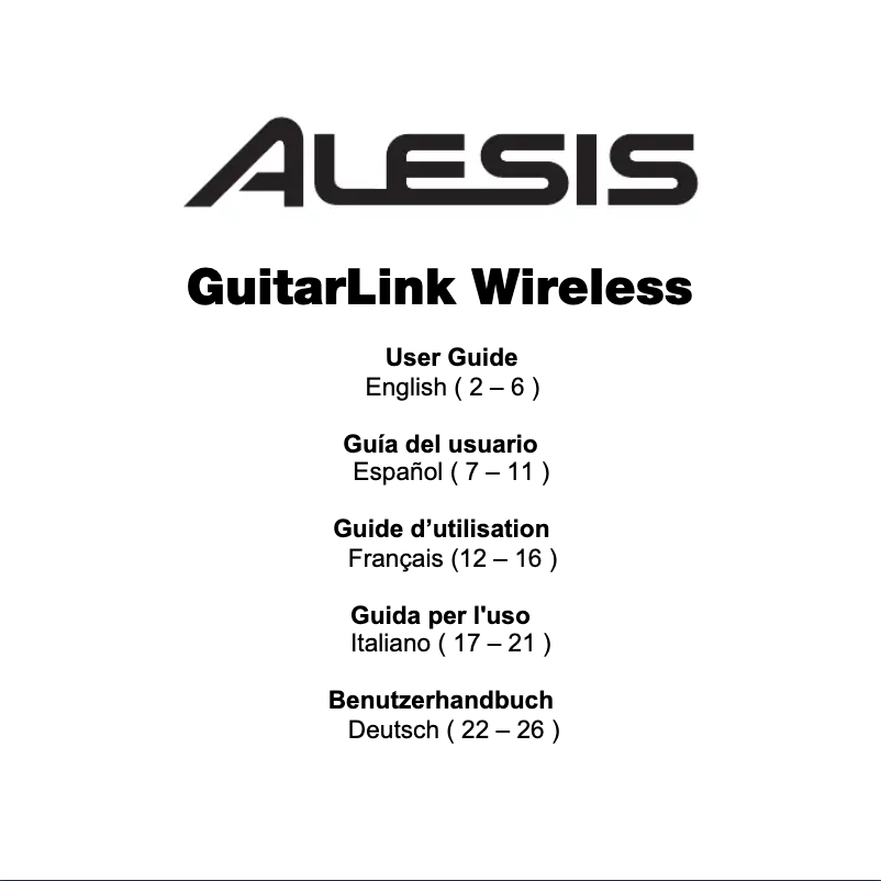 Page n°1 - Manuel utilisateur Alesis GuitarLink Wireless