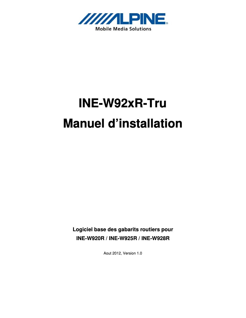 Image de la première page du manuel de l'appareil INE-W92XR-TRU
