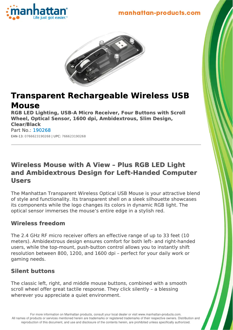 Página 1 del manual Ficha técnica Manhattan 190268