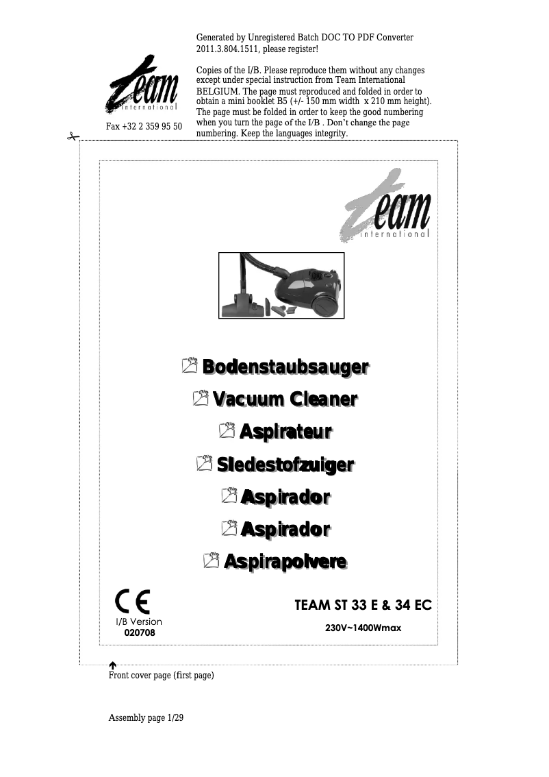 Página 1 del manual Manual de usuario Team ST 33 E