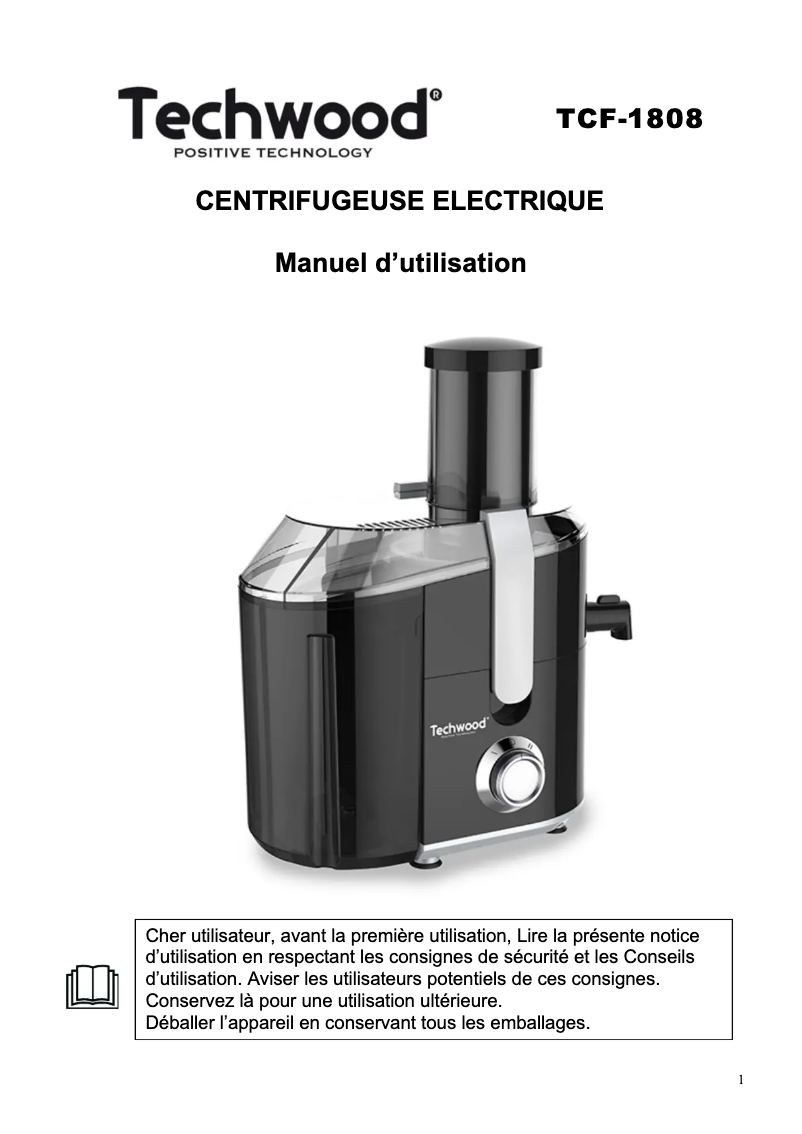 Page n°1 - Manuel utilisateur Techwood TCFI-1050