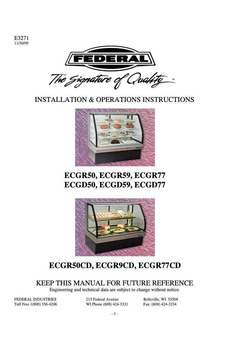 Page 1 de la notice Manuel utilisateur Federal ERSSHP678SC-5