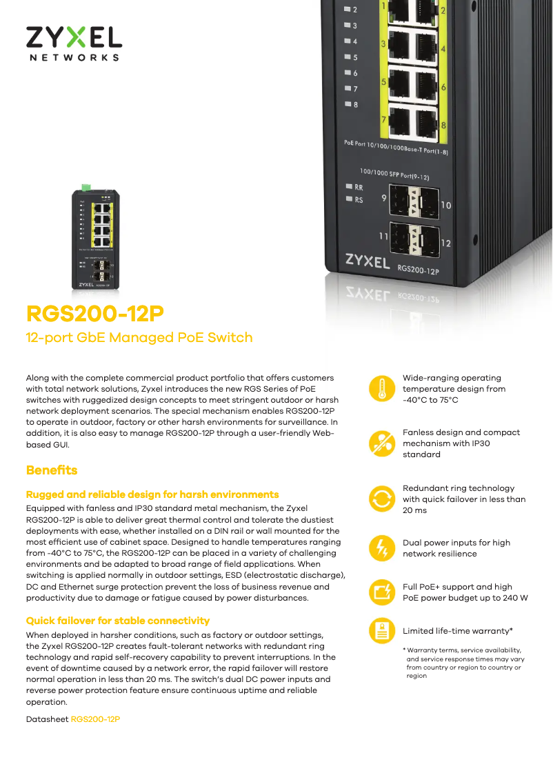 Page n°1 - Fiche technique ZyXEL RGS200-12P