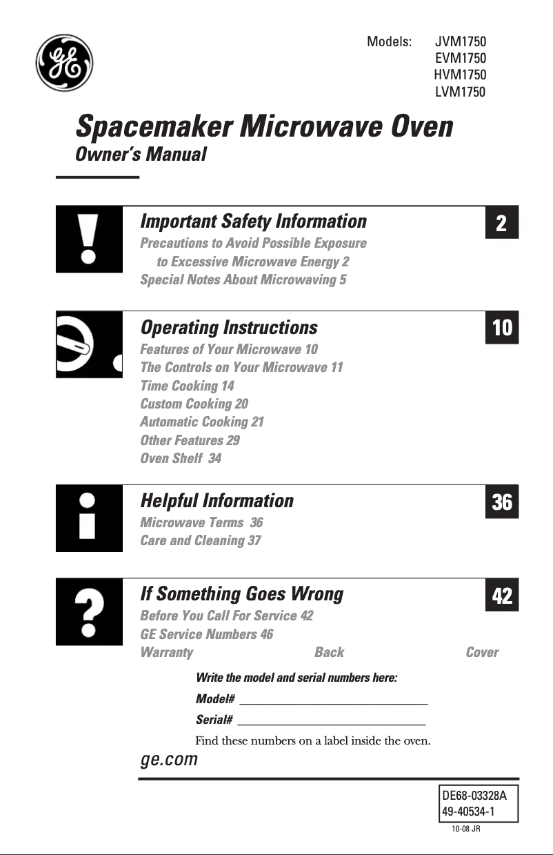 Page 1 de la notice Manuel d'utilisation et d'entretien GE JVM1750SMSS