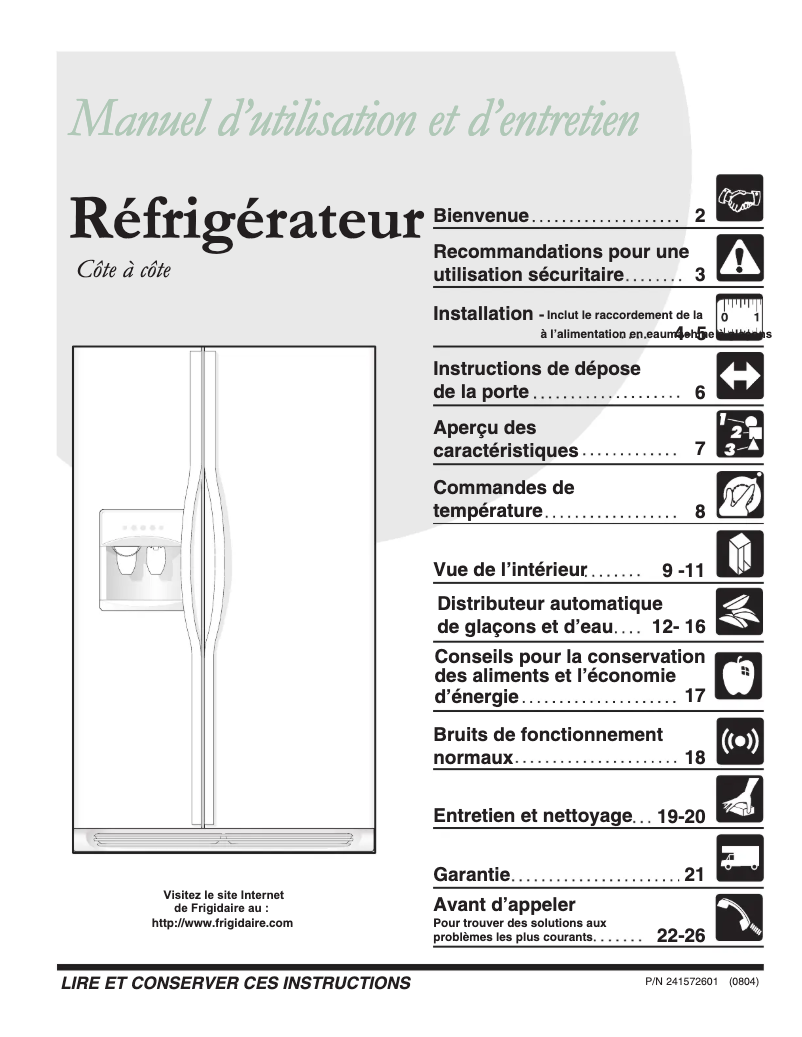 Page n°1 - Manuel utilisateur Frigidaire GLRS237ZDB