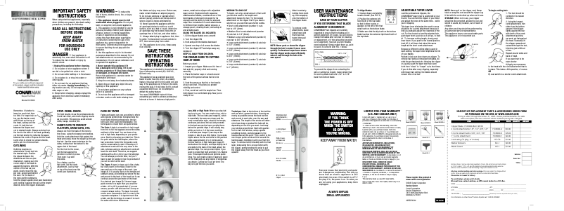 Page 1 de la notice Manuel utilisateur Conair HC6000