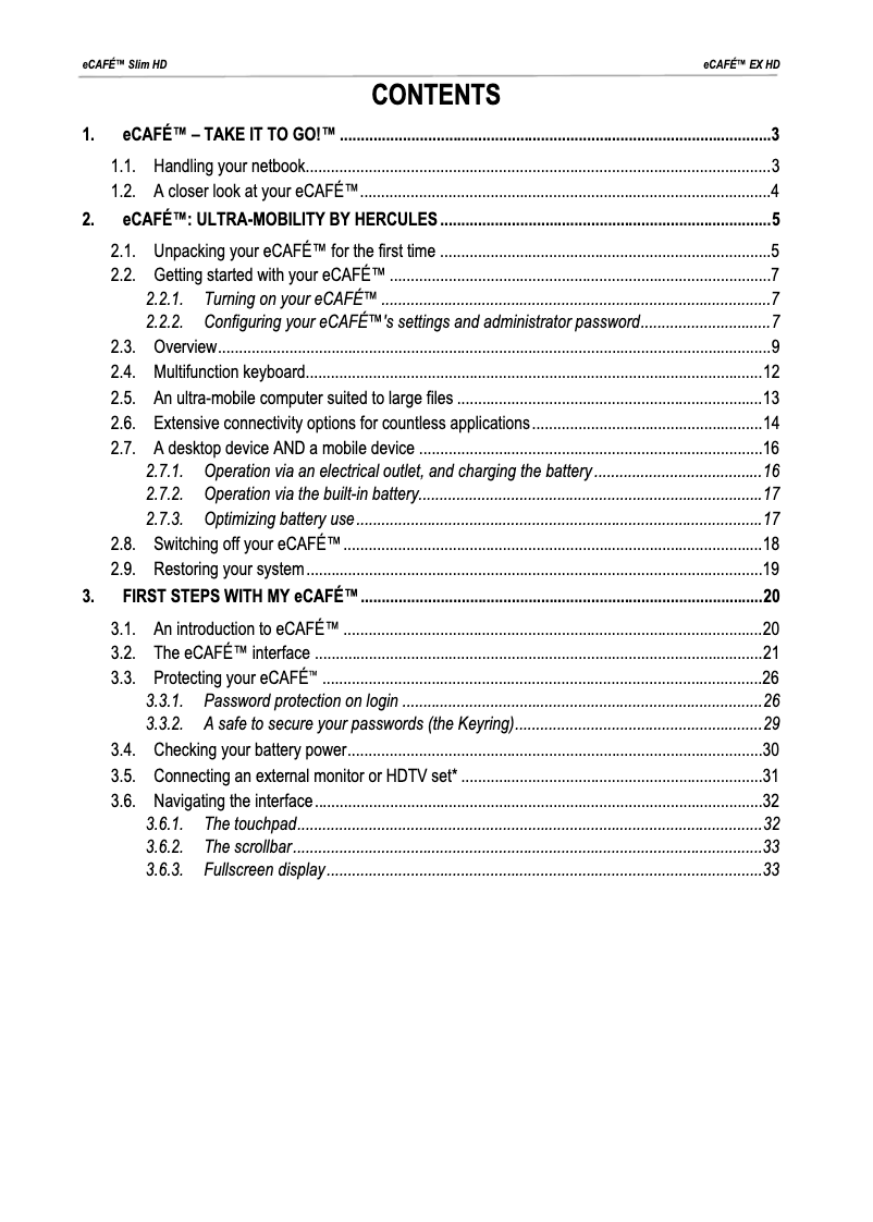 Page 1 de la notice Manuel utilisateur Hercules ECafe EX HD