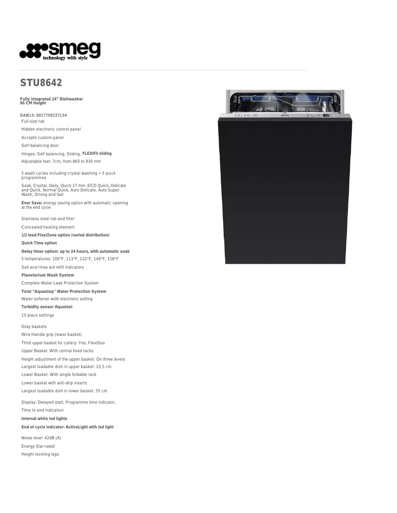 Page 1 de la notice Fiche technique Smeg STU8642