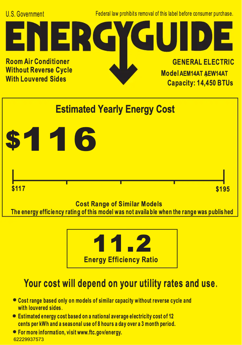 Page n°1 - Label énergétique GE AEW14AT