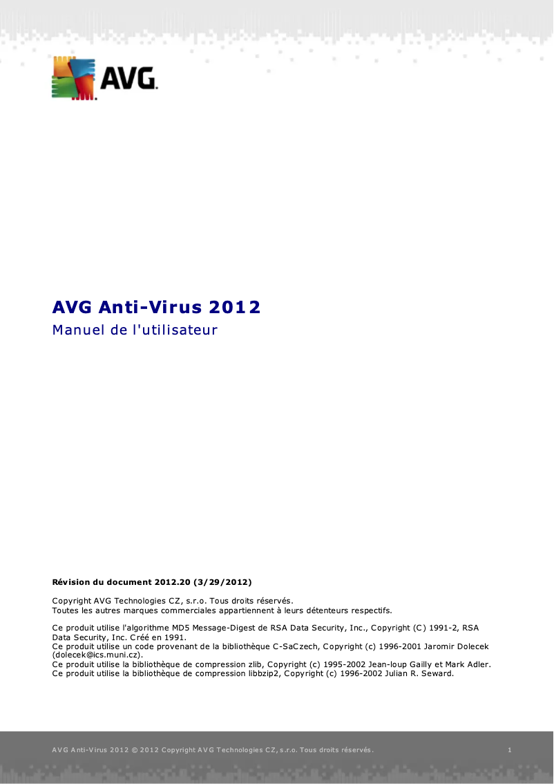 Page n°1 - Manuel utilisateur AVG Anti-Virus 2012