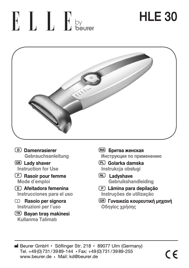 Page 1 de la notice Manuel utilisateur Beurer Elle byHLE 30 Ladyshave