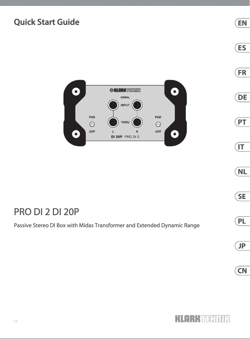 Page n°1 - Guide de démarrage rapide Klark Teknik PRO DI 20P