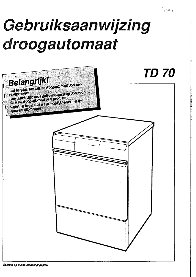 Page n°1 - Manuel utilisateur Asko TD70