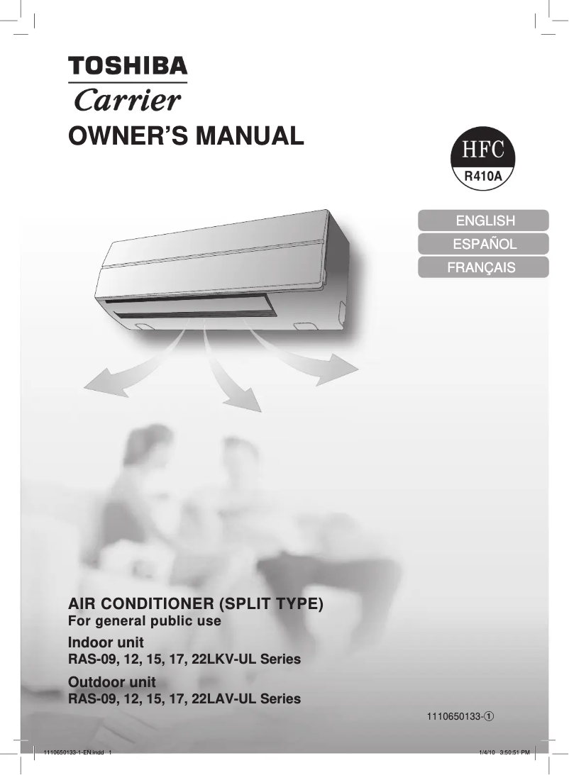 Page 1 de la notice Manuel utilisateur Toshiba RAS-09LKV-UL