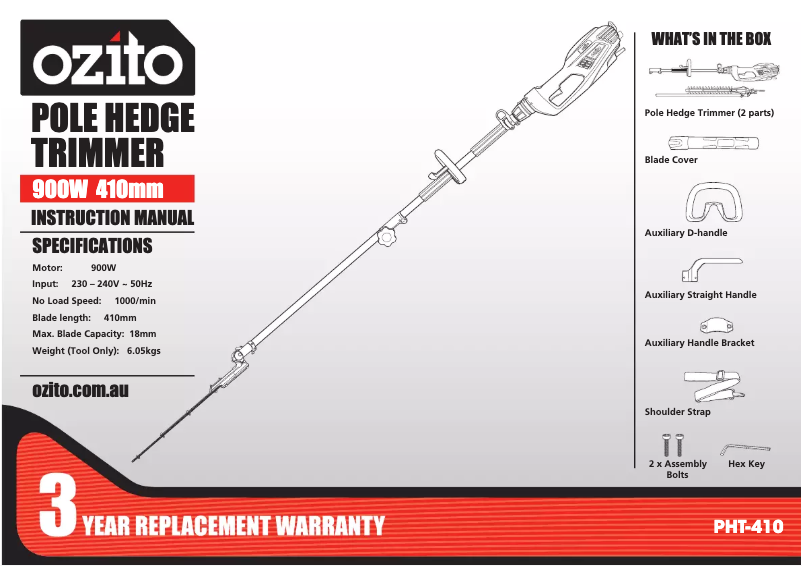 Page 1 de la notice Manuel utilisateur Ozito PHT-410