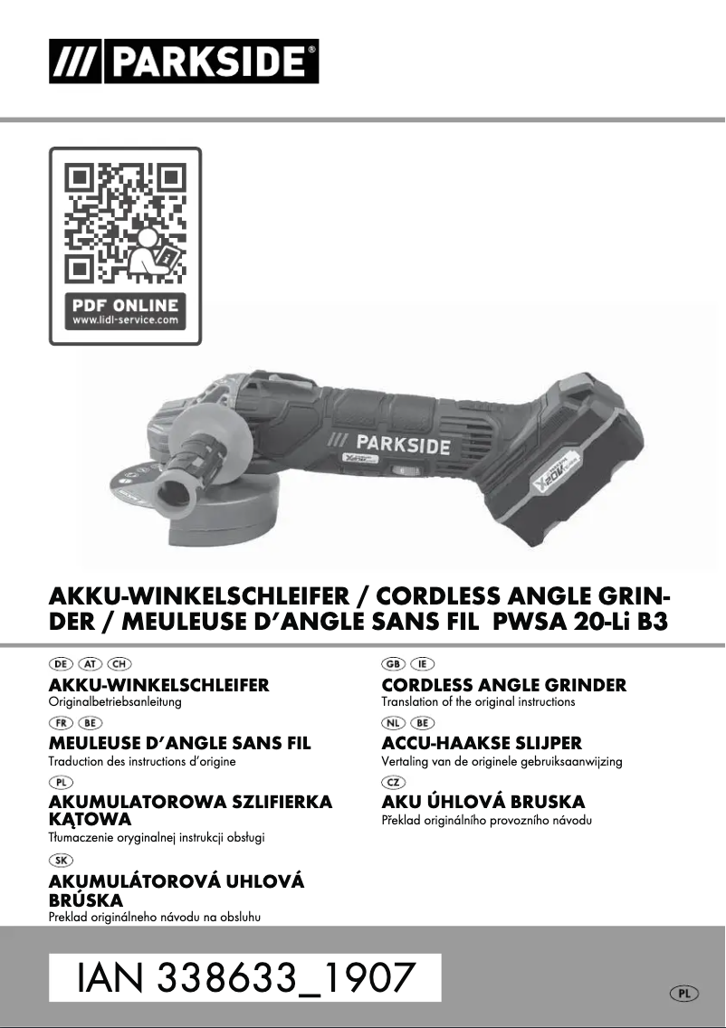 Image de la première page du manuel de l'appareil PWSA 20-Li B3