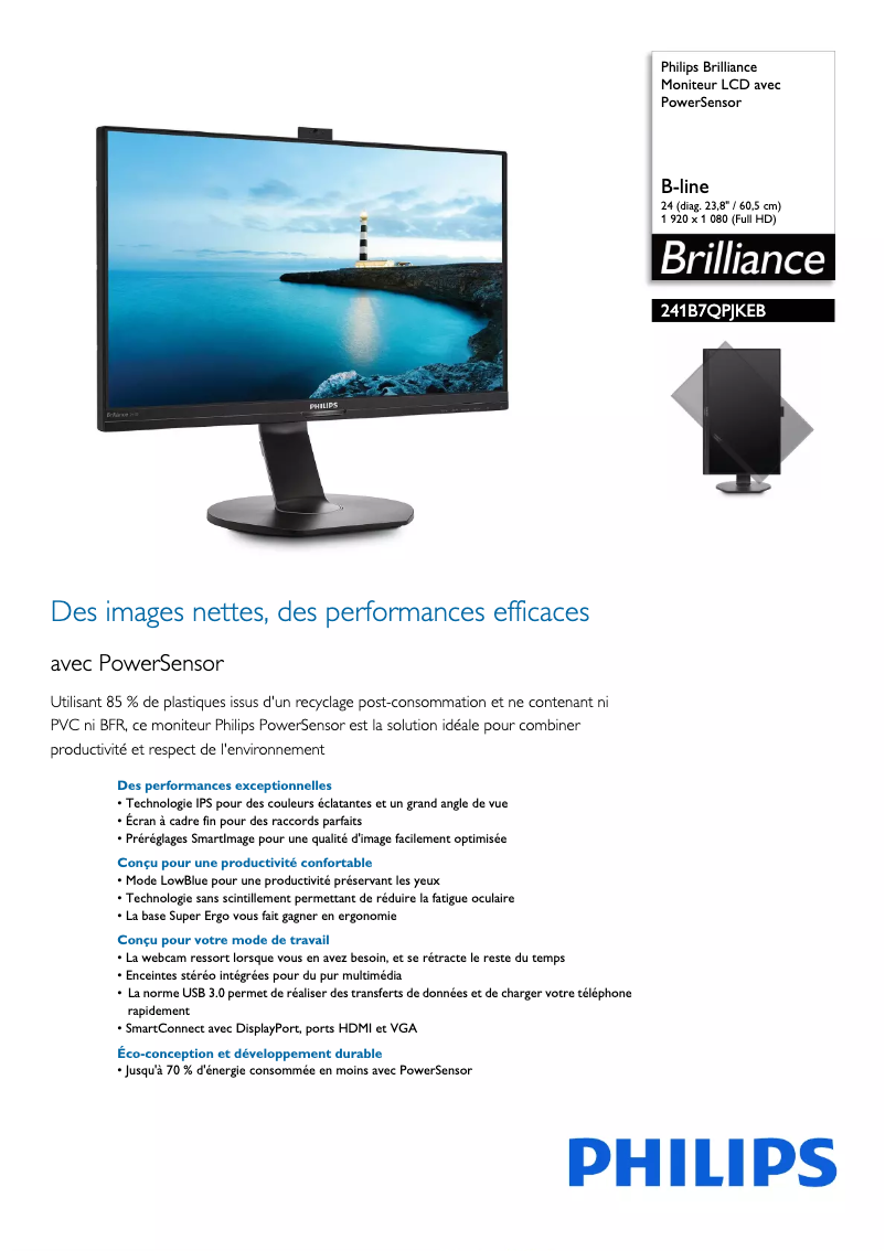 Page 1 de la notice Fiche technique Philips Brilliance 241B7QPJKEB