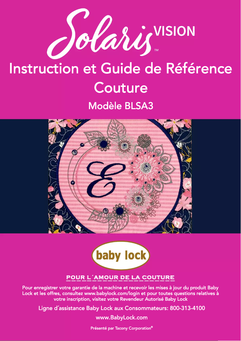 Page 1 de la notice Manuel utilisateur Baby Lock Solaris Vision