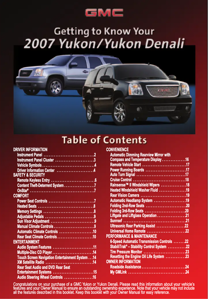 Image de la première page du manuel de l'appareil Yukon XL (2007)