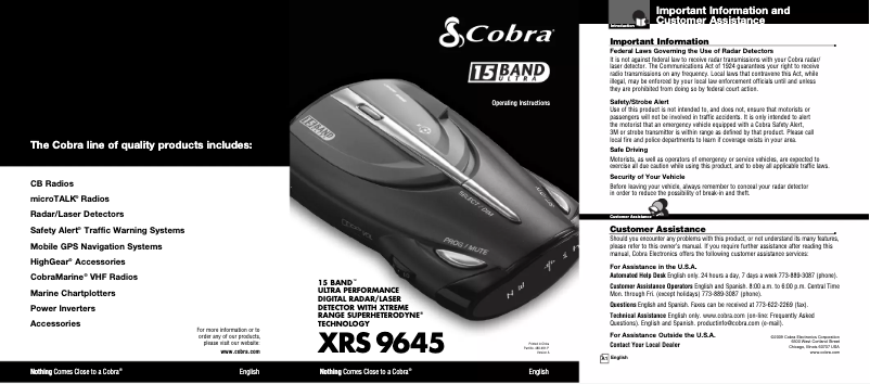 Página 1 del manual Manual de usuario Cobra XRS 9645