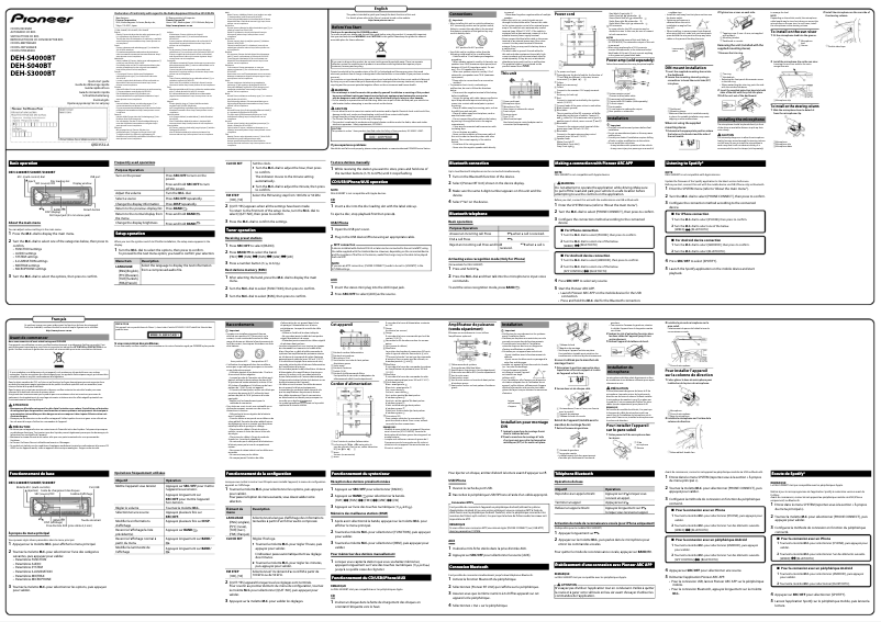Página 1 del manual Guía de inicio rápido Pioneer DEH-S4000BT