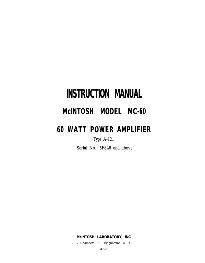 Page 1 de la notice Manuel utilisateur McIntosh MC-60