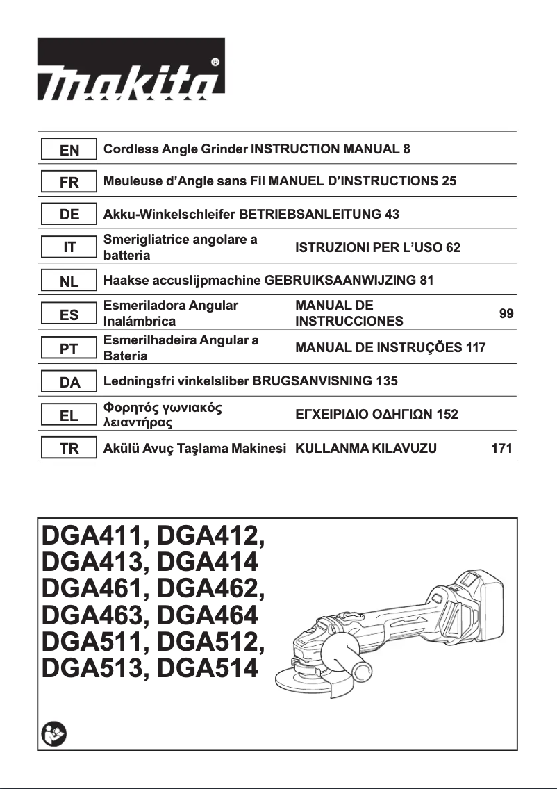 Page 1 de la notice Manuel utilisateur Makita DGA513Z
