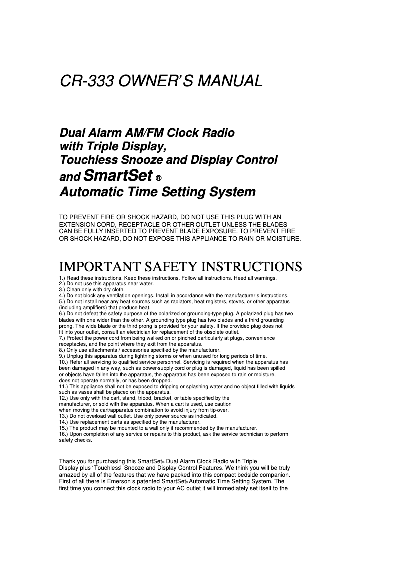 Image de la première page du manuel de l'appareil CR-333