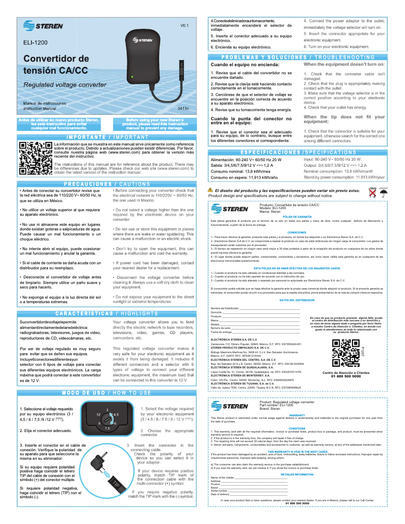 Page 1 de la notice Manuel utilisateur Steren ELI-1200