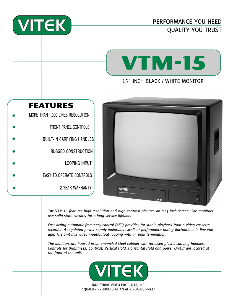Page n°1 - Manuel utilisateur Vitek VTM-15