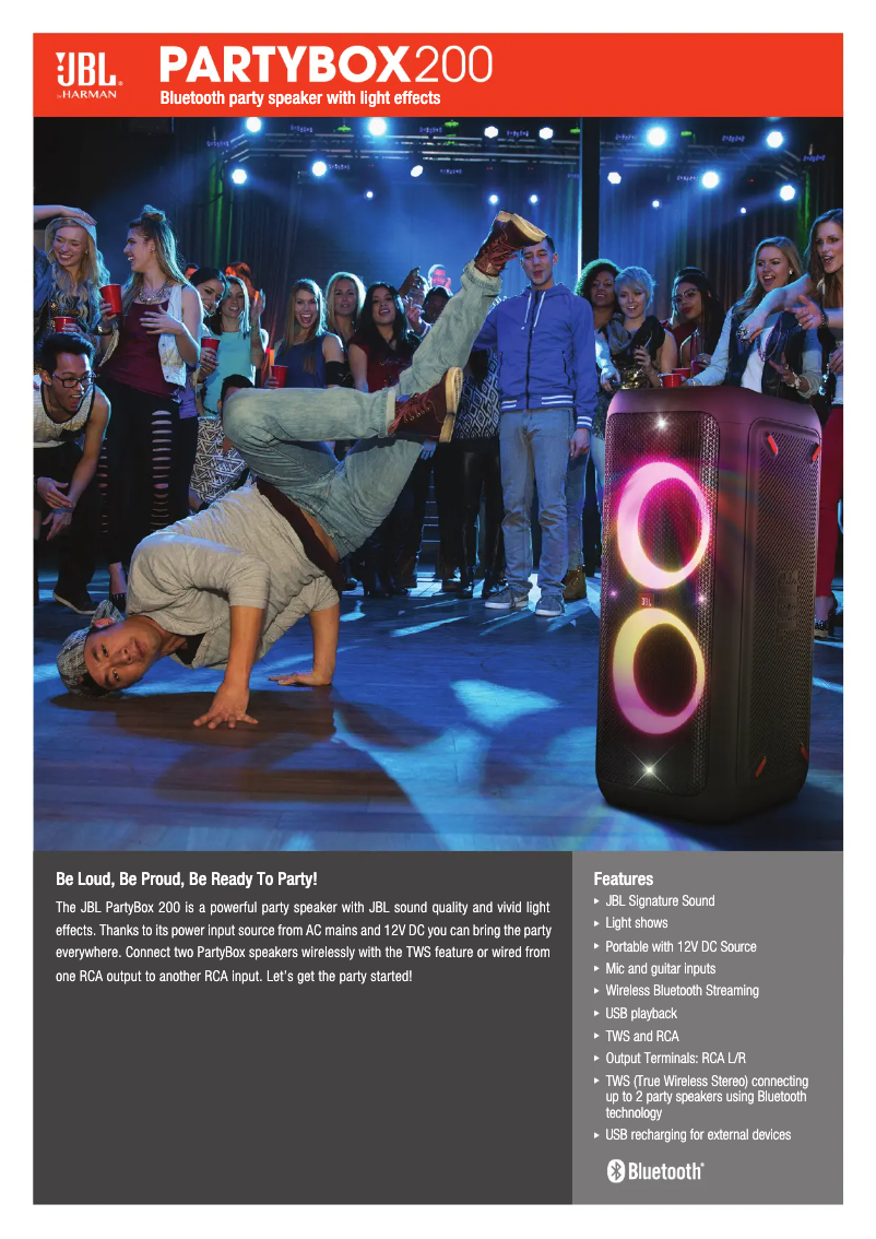 Page n°1 - Fiche technique JBL PartyBox 200